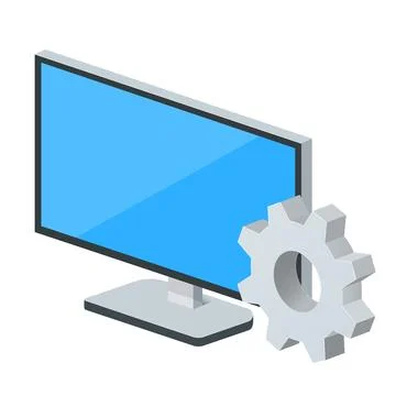 Monitor icon for personal computer with gear icon Settings icon or instructio Stock Illustration