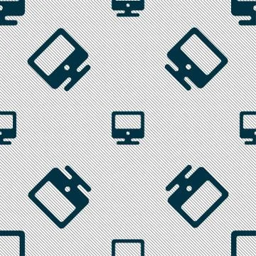 Monitor icon sign. Seamless pattern with geometric texture. Vector イラスト素材