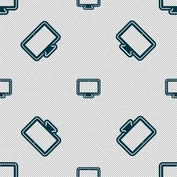 Monitor icon sign. Seamless pattern with geometric texture. Vector Stock Illustration