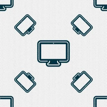 Monitor icon sign. Seamless pattern with geometric texture. Vector イラスト素材