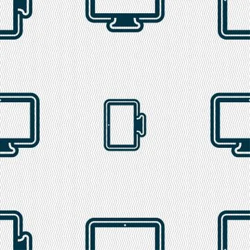 Monitor icon sign. Seamless pattern with geometric texture. Vector Stock Illustration