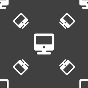 Monitor icon sign. Seamless pattern on a gray background. Vector Stock Illustration