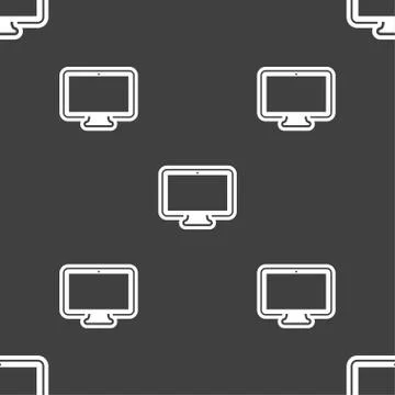 Monitor icon sign. Seamless pattern on a gray background. Vector Illustrazione stock