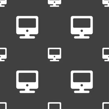 Monitor icon sign. Seamless pattern on a gray background. Vector Stock Illustration