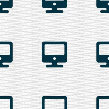 Monitor icon sign. Seamless pattern with geometric texture. イラスト素材