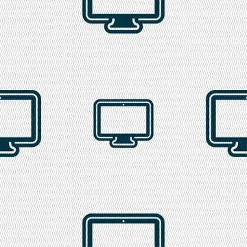 Monitor icon sign. Seamless pattern with geometric texture. Illustrazione stock