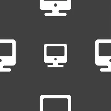 Monitor icon sign. Seamless pattern on a gray background. Illustrazione stock