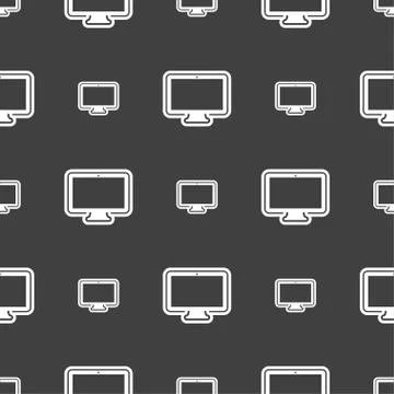 Monitor icon sign. Seamless pattern on a gray background. Stock Illustration