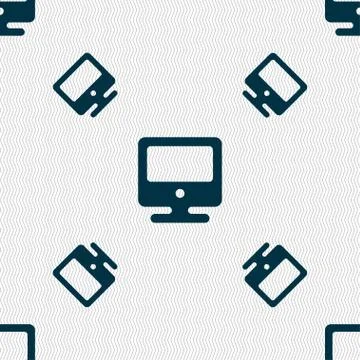 Monitor icon sign. Seamless pattern with geometric texture. Stockillustratie
