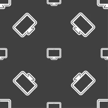 Monitor icon sign. Seamless pattern on a gray background. Stock Illustration