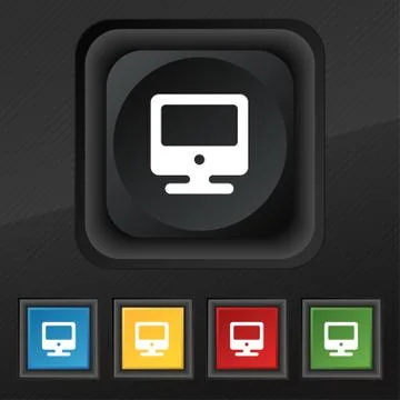 Monitor icon symbol. Set of five colorful, stylish buttons on black texture f イラスト素材