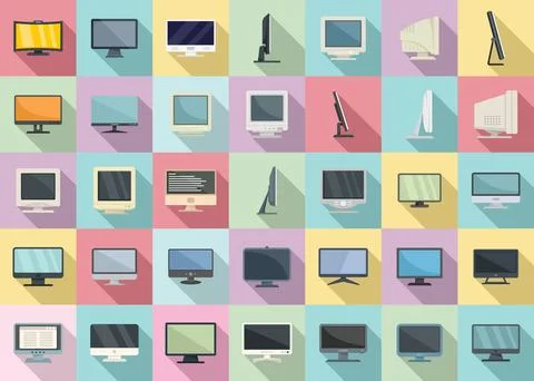 Monitor icons set flat . Computer screen Stock Illustration