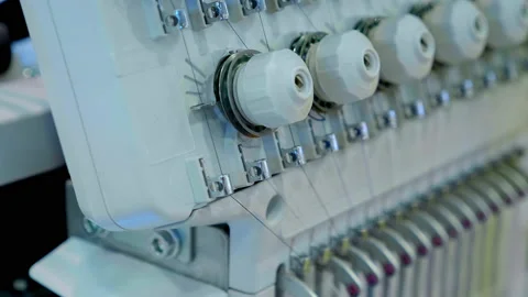On the monitor of industrial loom an embroidery pattern with current parameters Stock Footage 217498175