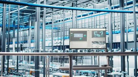 Monitor in industry 4.0 smart industrial plant equipped with advanced sensors Stock Footage 305493216