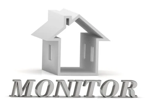 MONITOR- inscription of silver letters and white house on white background Stock Illustration