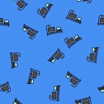 Monitor laptop stand lamp home office vector seamless pattern Stock Illustration