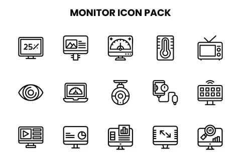 Monitor Line Bundle Icons Pack Stockillustratie