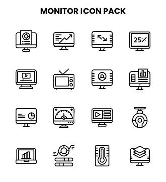 Monitor Line Set Icons Pack Stock Illustration