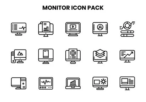 Monitor Line Set Icons Pack Stock Illustration