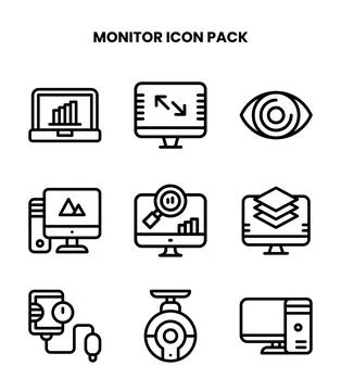 Monitor Line UI Icons Pack Stock Illustration
