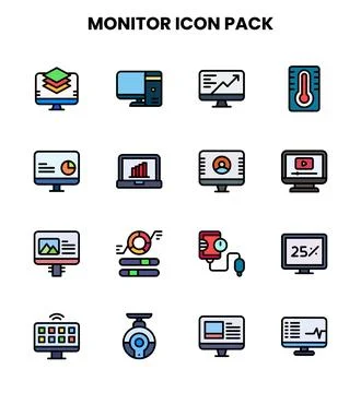 Monitor Lineal Color Bundle Icons Pack Illustrazione stock
