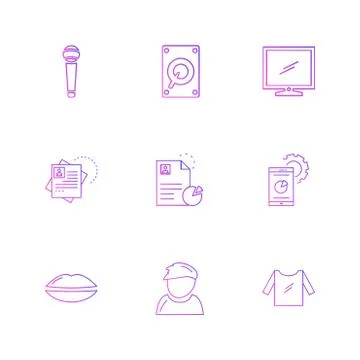 Monitor , lips , dress , document , microphone , technology , icons , electro Stock Illustration