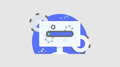 Monitor loading screen with rotating gear animation on transparent background 動画素材 332228889