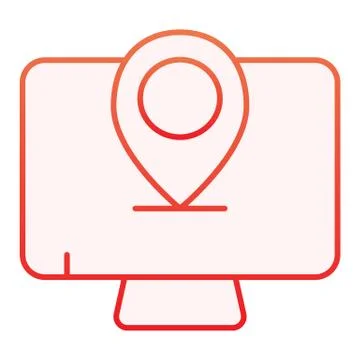 Monitor location flat icon. Computer with map pin red icons in trendy flat style Stock Illustration