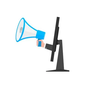 Monitor with loudspeaker or megaphone. Vector illustration. Stock Illustration