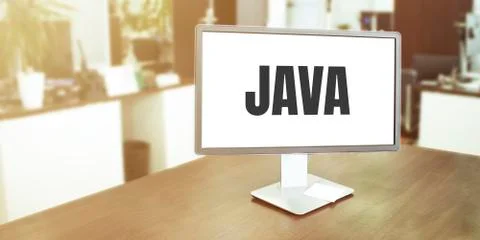 Monitor in modern office with JAVA text on the screen 库存照片