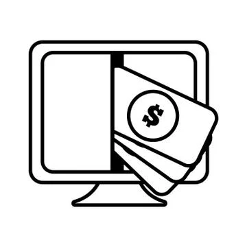 Monitor money computer device line Illustrazione stock