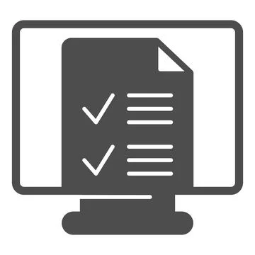 Monitor, monoblock with file document with ticks solid icon, documents concept Stock Illustration