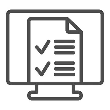 Monitor, monoblock with file document with ticks line icon, documents concept 库存插图