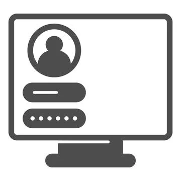 Monitor monoblock with user login page solid icon, computer concept 스톡 일러스트