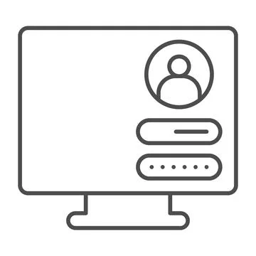 Monitor monoblock with user login page thin line icon, computer concept Stock Illustration
