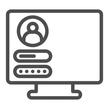 Monitor monoblock with user login page line icon, computer concept Illustrazione stock