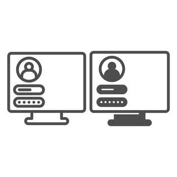 Monitor monoblock with user login page line and solid icon, computer concept Stock Illustration