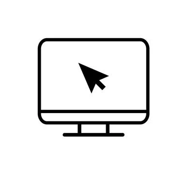 Monitor with mouse cursor outline. Computer cursor line vector icon. linear Stock Illustration