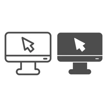 Monitor with mouse pointer line and solid icon, school concept, computer display Stock Illustration