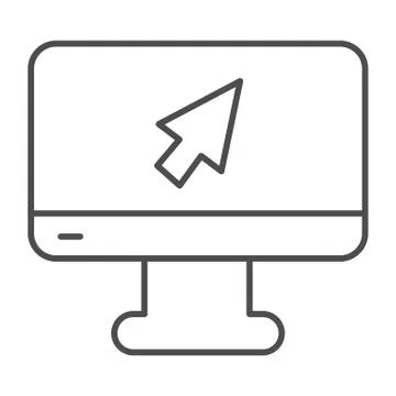 Monitor with mouse pointer thin line icon, school concept, computer display and Stock Illustration