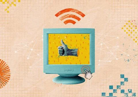 The monitor of an old computer with a Wi-Fi symbol 스톡 일러스트