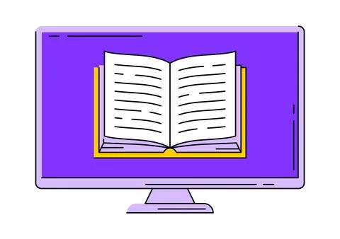 Monitor with open book. Digital library concept. Stock Illustration