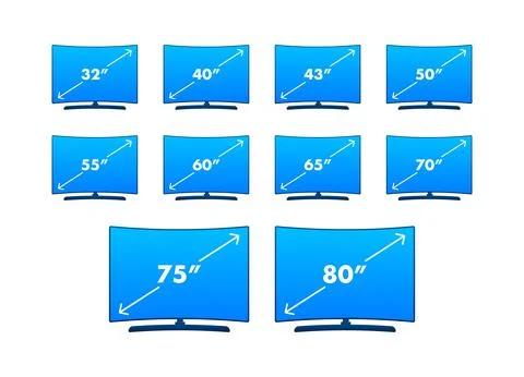 Monitor or TV with different diagonal sizes. Flat vector illustration Stock Illustration