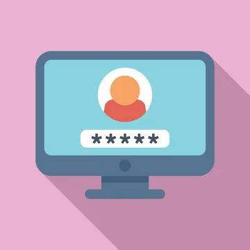 Monitor password icon flat vector. Mobile account Stock Illustration