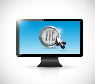 Monitor with pay per click button. ppc concept Illustrazione stock