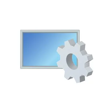 Monitor for personal computer with gear icon Settings icon or instruction Stock Illustration