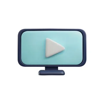 Monitor with play symbol display 3D plastic style vector icon, video movie media Illustrazione stock