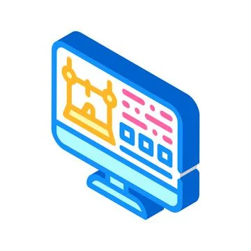 Monitor with printer settings isometric icon vector illustration Illustrazione stock