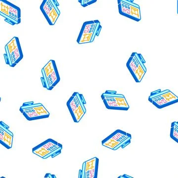 Monitor with printer settings isometric icon seamless pattern Illustrazione stock