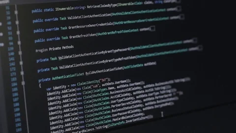 Monitor programmer code, panorama down Stock Footage 75317078